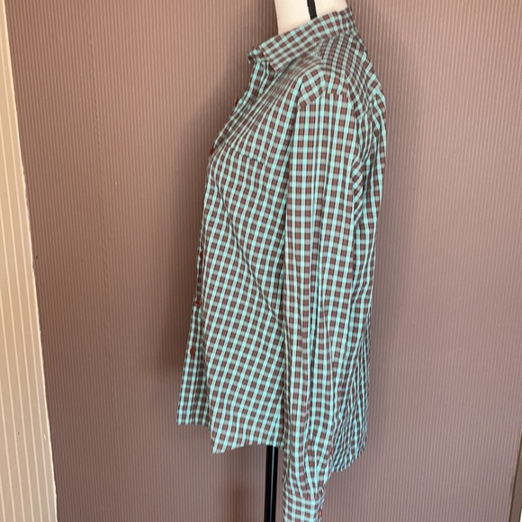 Vince shirt Brown and teal button down long sleeve shirt size medium - Picture 4 of 6